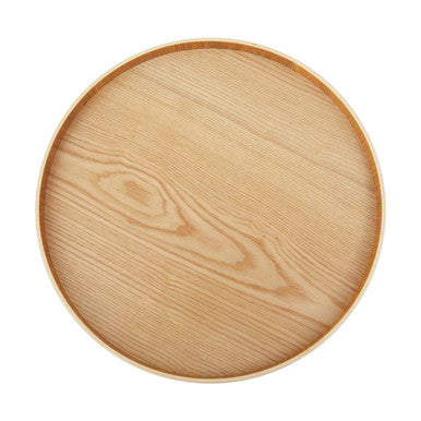 Bessan large natural fir wood tray round light-colored with smooth natural wood grain finish