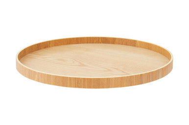 Bessan large natural fir wood tray with light-colored round design and smooth natural fir wood grain finish