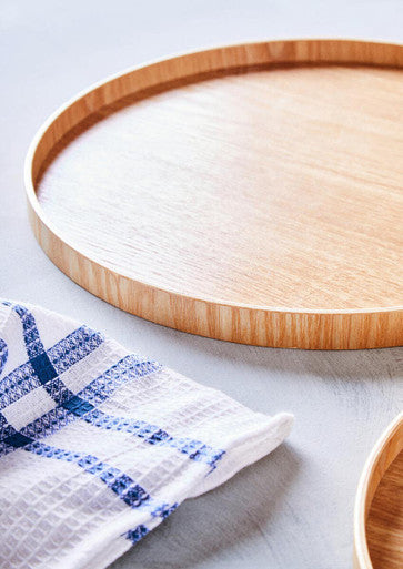 Bessan large natural fir wood tray in light wood with smooth finish and raised rim for serving or decor