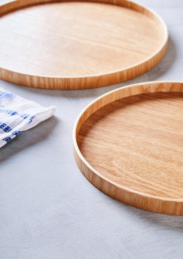 Two bessan large natural fir wood trays with raised edges and visible natural fir wood grain finish