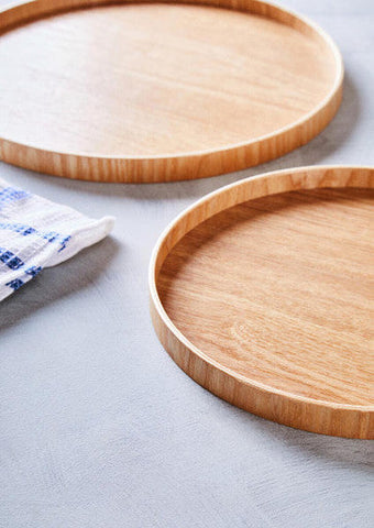 Two bessan large natural fir wood trays with raised edges and visible natural fir wood grain finish