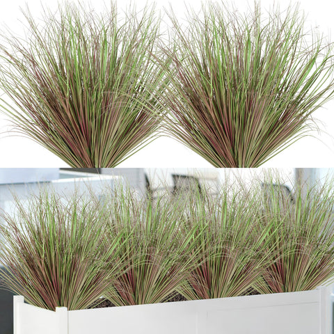 Tall feathery artificial plants with slender green blades tipped in reddish brown from betylifoy faux grass set