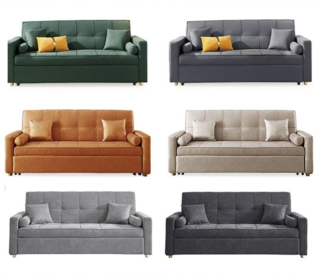 Bh155 three seater sofa bed in green gray brown beige and dark gray leathaire fabric for versatile seating and sleeping