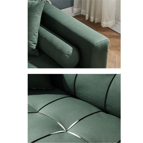Bh155 three seater three seater sofa bed in teal velvet with tufted upholstery and black piping leathaire