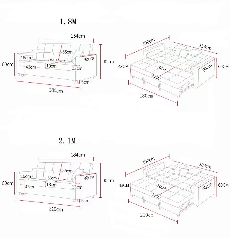 Bh155 three seater leather three seater sofa bed with tufted design available in 1.8m and 2.1m convertible models