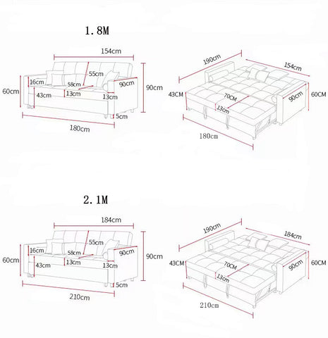 Bh155 three seater leather three seater sofa bed with tufted design available in 1.8m and 2.1m convertible models