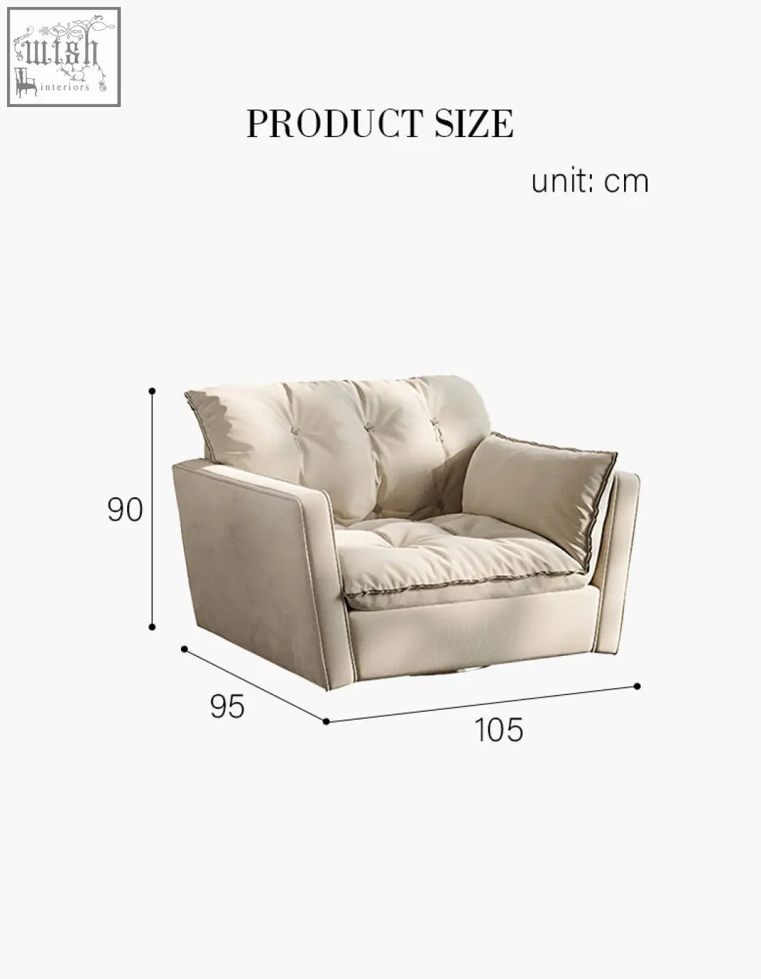 Beige upholstered swivel snuggle chair with tufted back and armrests in soft fabric finish for cozy seating