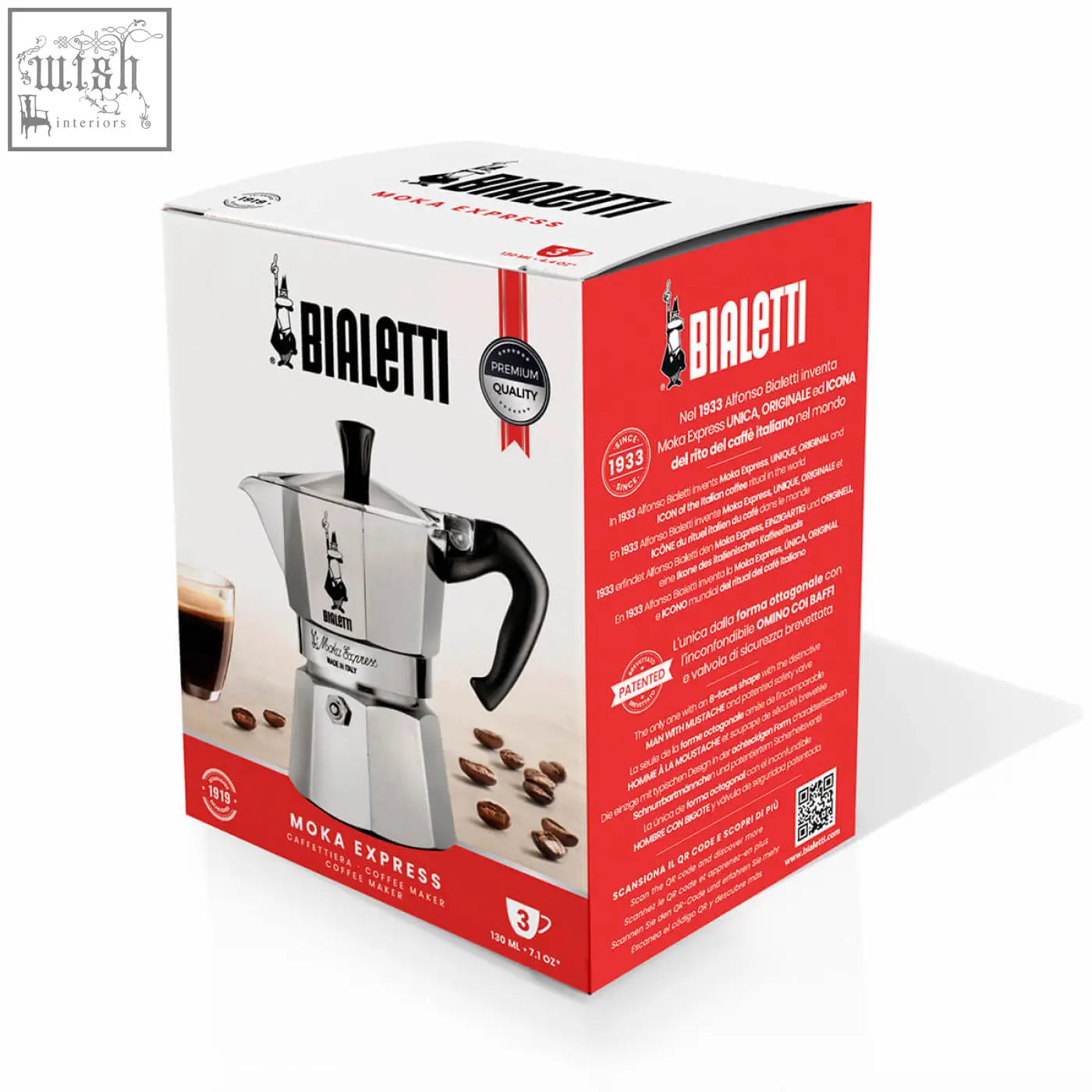 Silver bialetti moka express coffee maker with black handle and spout perfect for brewing classic bialetti moka coffee