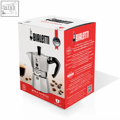Silver bialetti moka express coffee maker with black handle and spout perfect for brewing classic bialetti moka coffee
