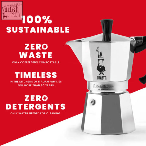 Silver bialetti moka express coffee maker with black handle and knob classic italian design perfect for moka express brews