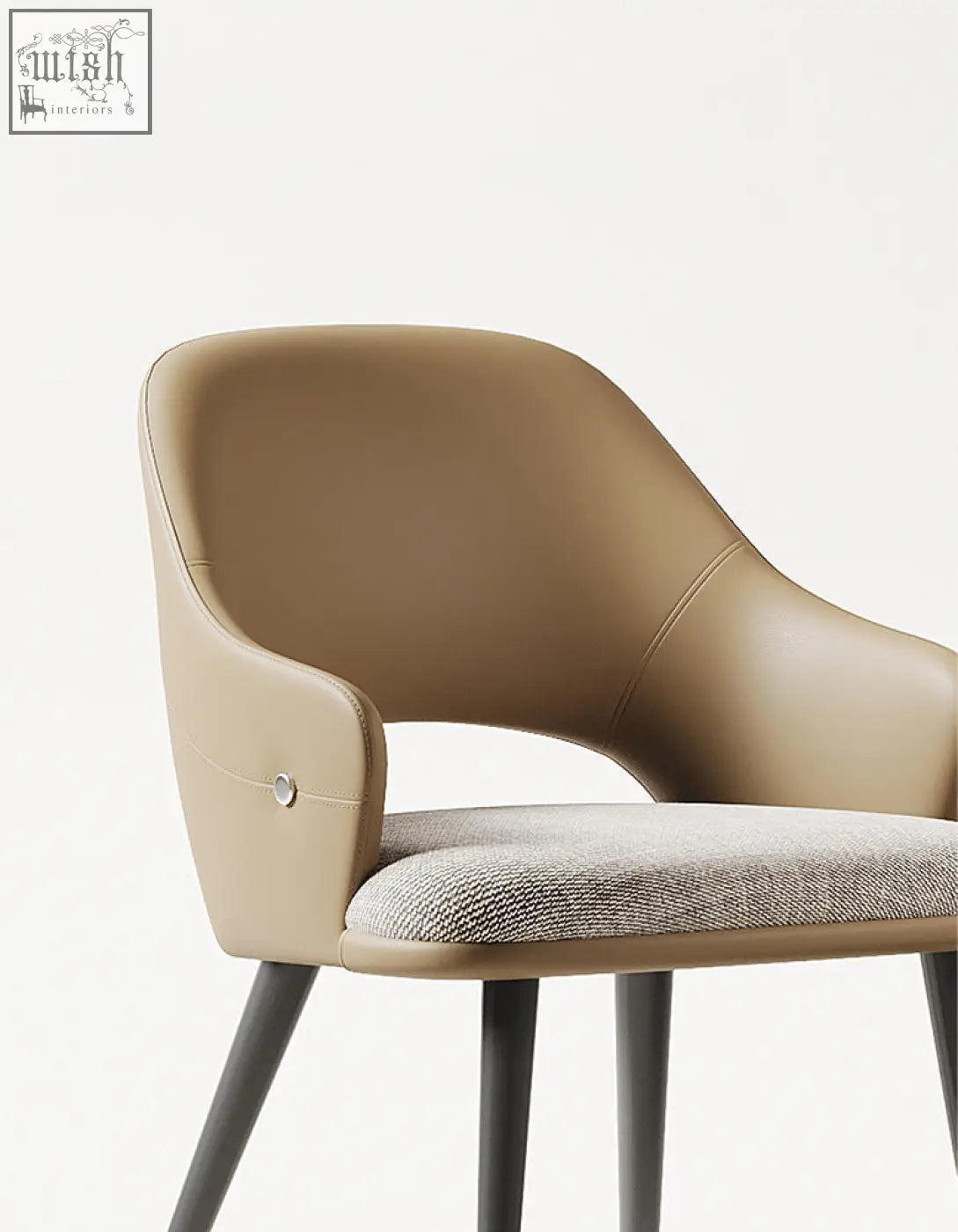 Beige leather bianchi dining chair with gray fabric seat and black metal legs perfect for dining room dining chairs offer