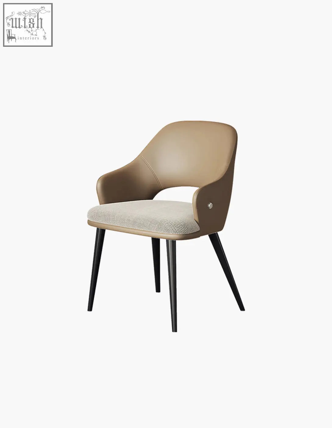 Beige leather bianchi dining chair with textured gray fabric seat and black legs perfect for dining room dining chairs offer