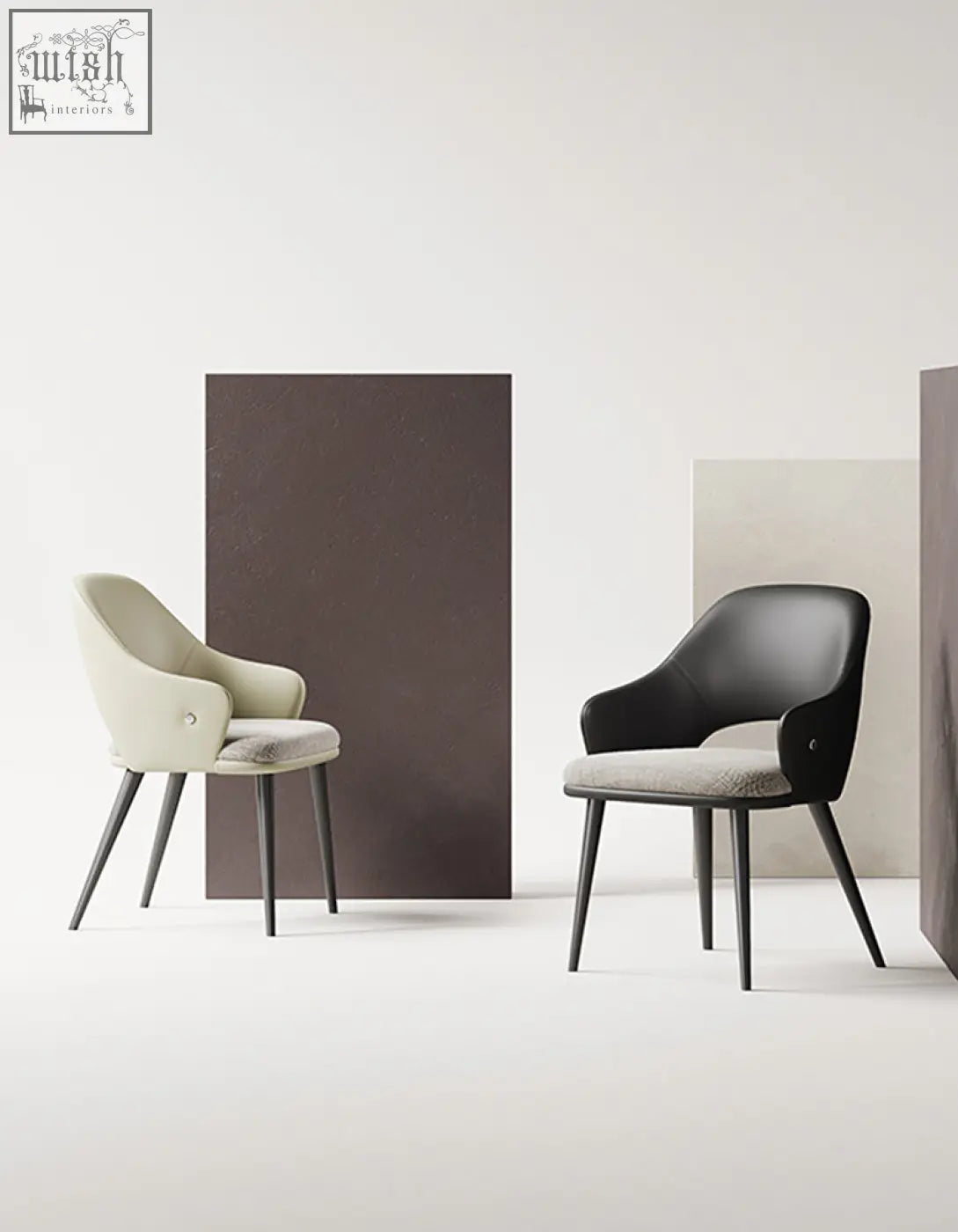 Modern bianchi dining chair with black and cream leather seats, tapered legs, perfect for stylish dining rooms and dining chairs offer