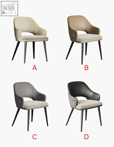 Modern bianchi dining chairs with beige and gray leather upholstery and sleek black metal legs for dining room use