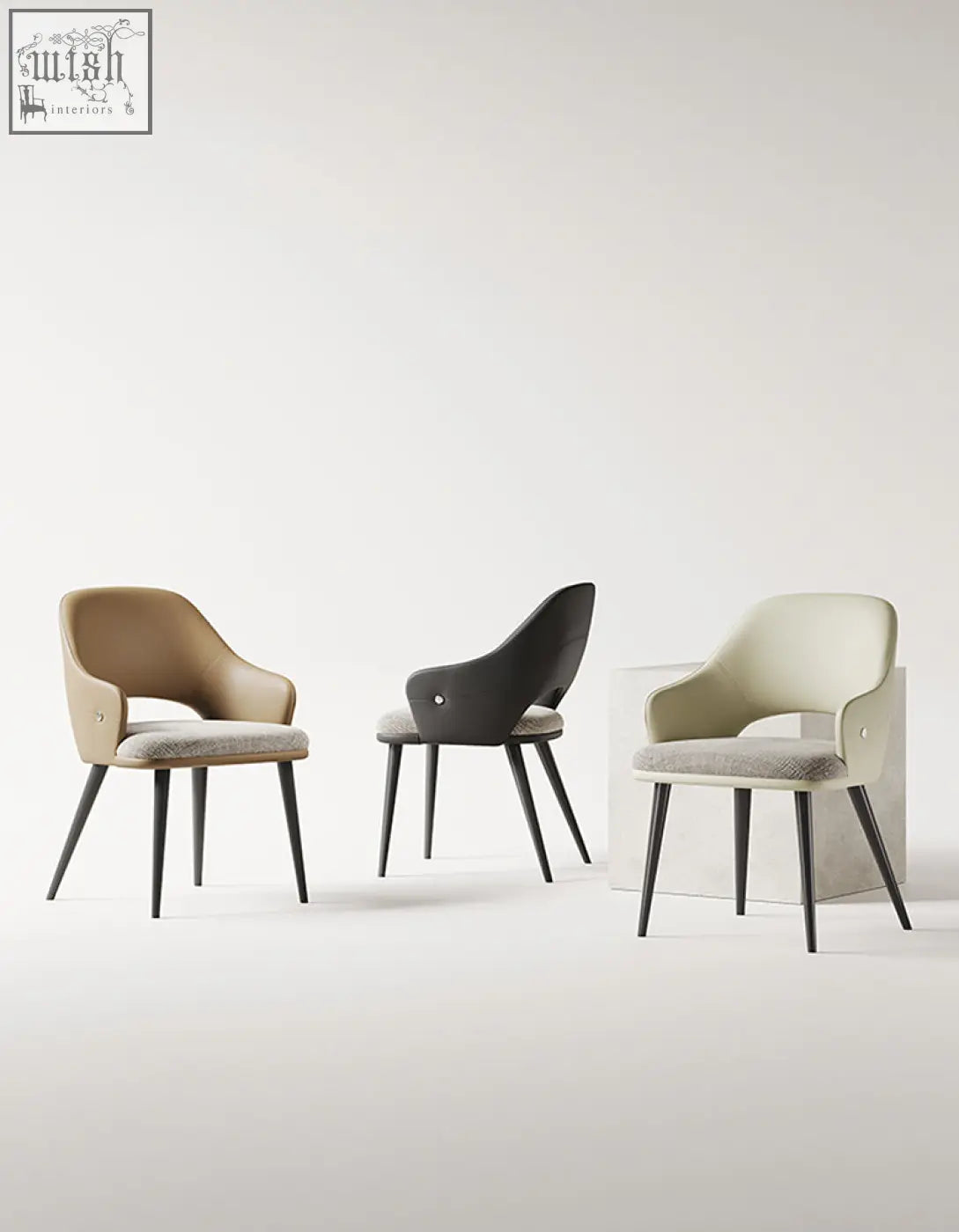 Modern bianchi dining chairs with sleek curved leather frames in beige and black perfect for stylish dining room offers