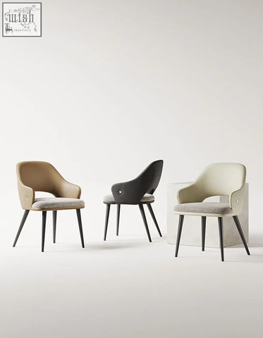 Modern bianchi dining chairs with sleek curved leather frames in beige and black perfect for stylish dining room offers