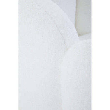White boucle scalloped swivel chair armrest with soft plush fabric in off white for modern comfort and style