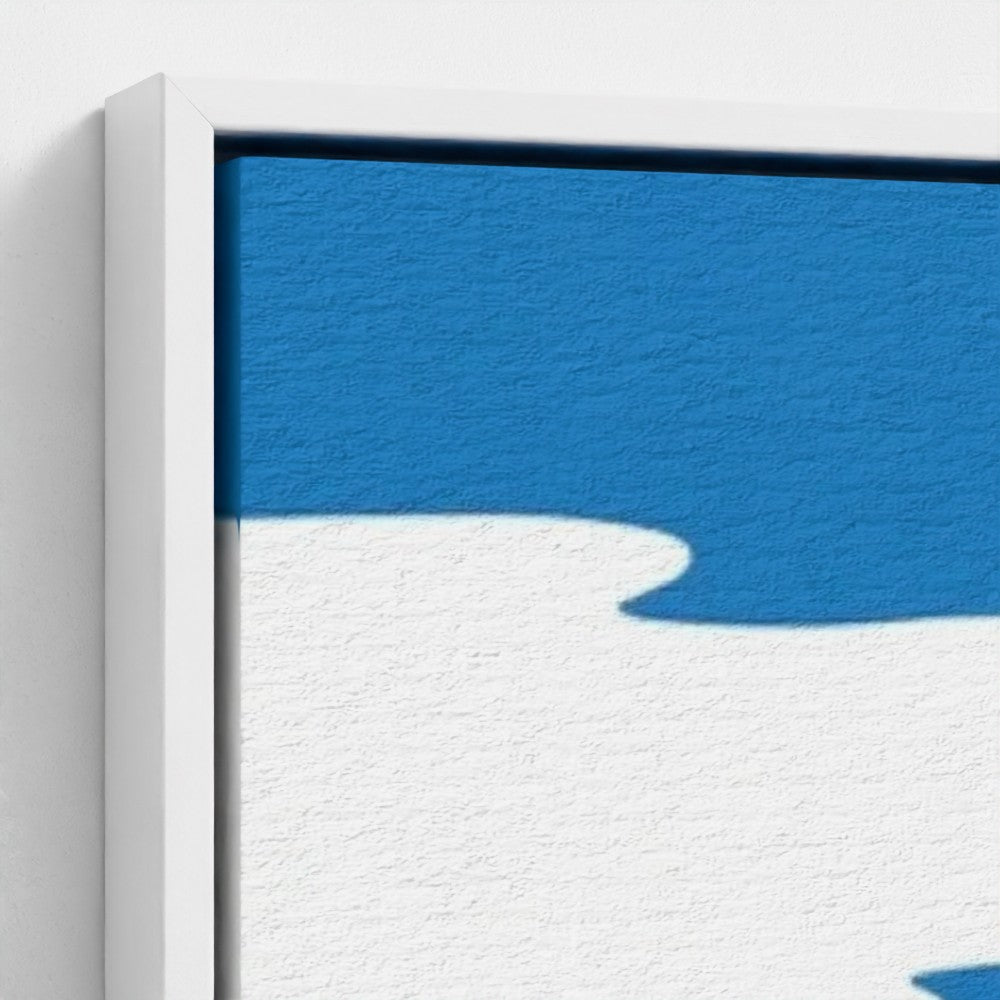 White-framed canvas print big ben featuring a bold contemporary textured blue and white abstract design