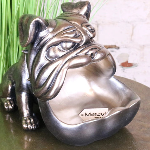 Bronze-colored big gob dog novelty bowl with glossy metallic finish and open mouth tray design
