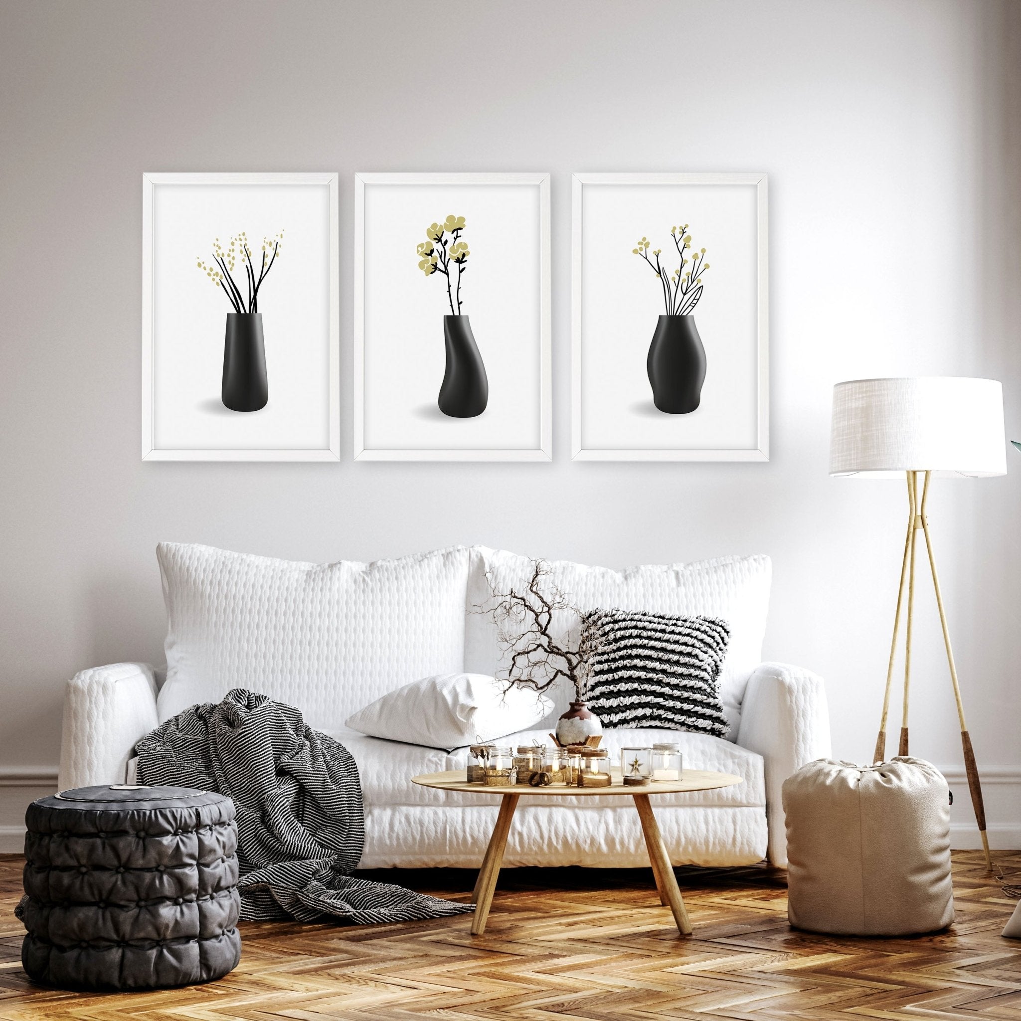 Big Paintings For Living Room | Set of 3 Botanical Wall art Prints