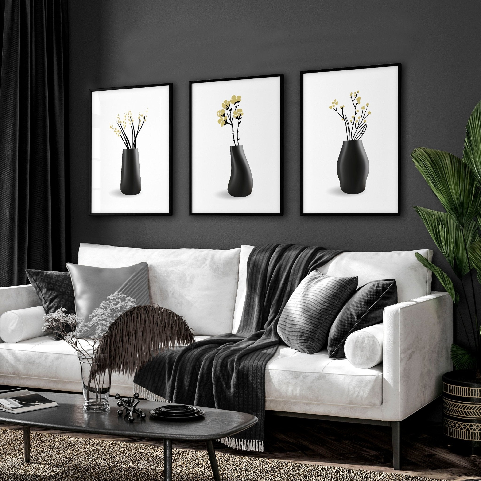 Big Paintings For Living Room | Set of 3 Botanical Wall art Prints