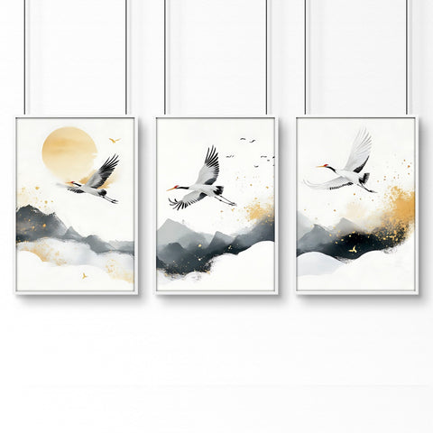 Big Wall Art For Bedroom | Set of 3 Asian Inspired Wall art Prints