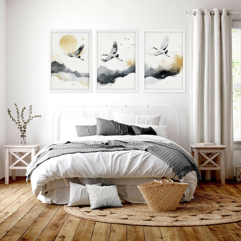 Big Wall Art For Bedroom | Set of 3 Asian Inspired Wall art Prints