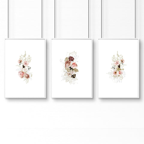 Big wall art for living room | set of 3 Shabby Chic prints