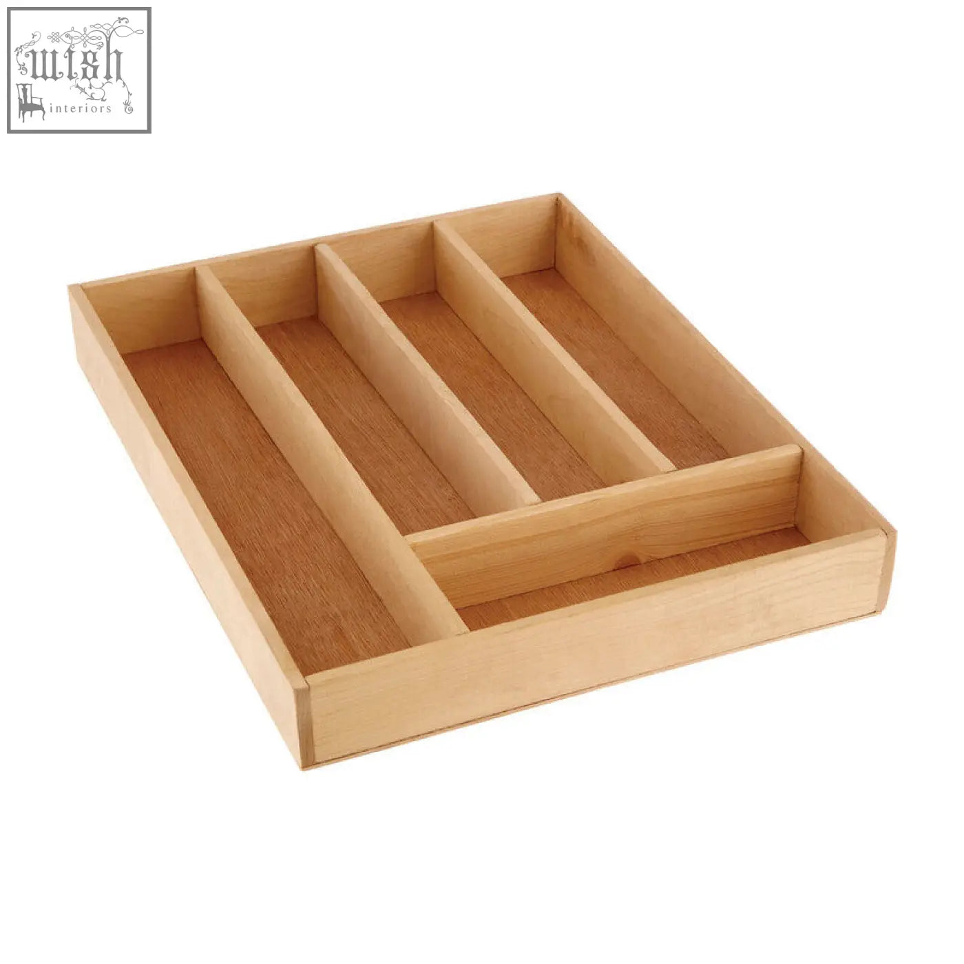 Birchwood light-colored wooden cutlery tray with five compartments and durable construction for kitchen organization