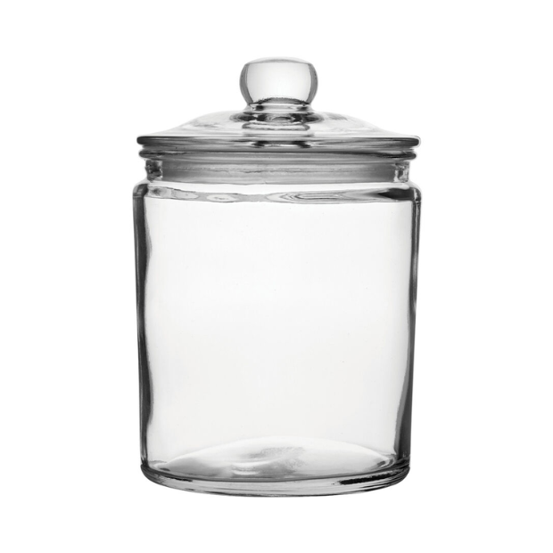 Biscotti glass jar 1.9L clear glass with matching lid and rounded knob perfect for storing treats