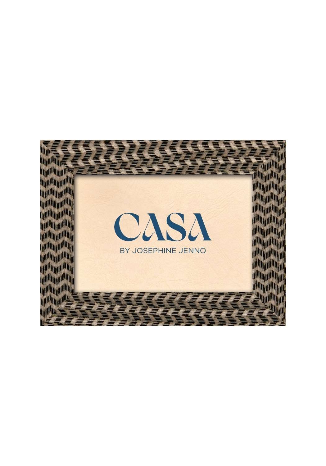 A black and brown marquetry pattern photo frame with a woven texture in shades of brown and beige 6x4 inches