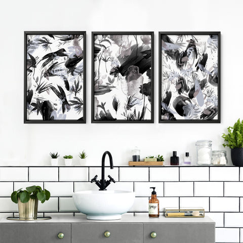 Bathroom wall print | set of 3 Black and White wall prints