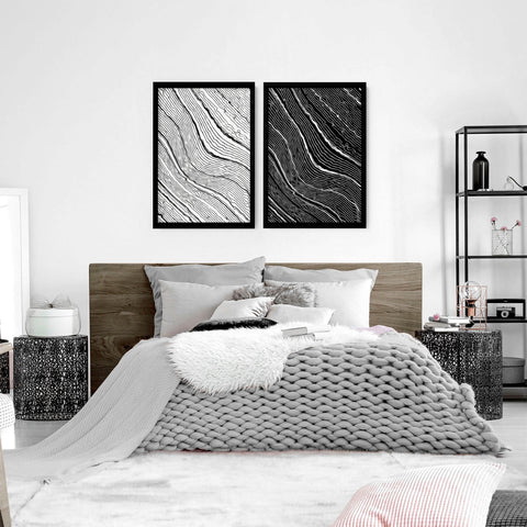 Line art for bedroom | set of 2 Black and White wall art prints