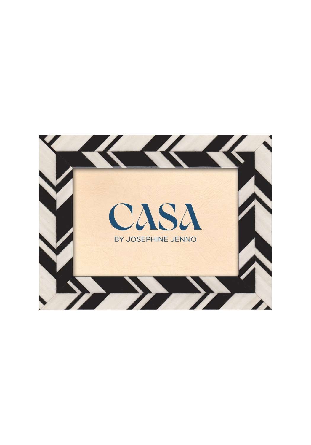 Black and white marquetry striped photo frame with chevron pattern and cream-colored inner mat for 6x4 photos