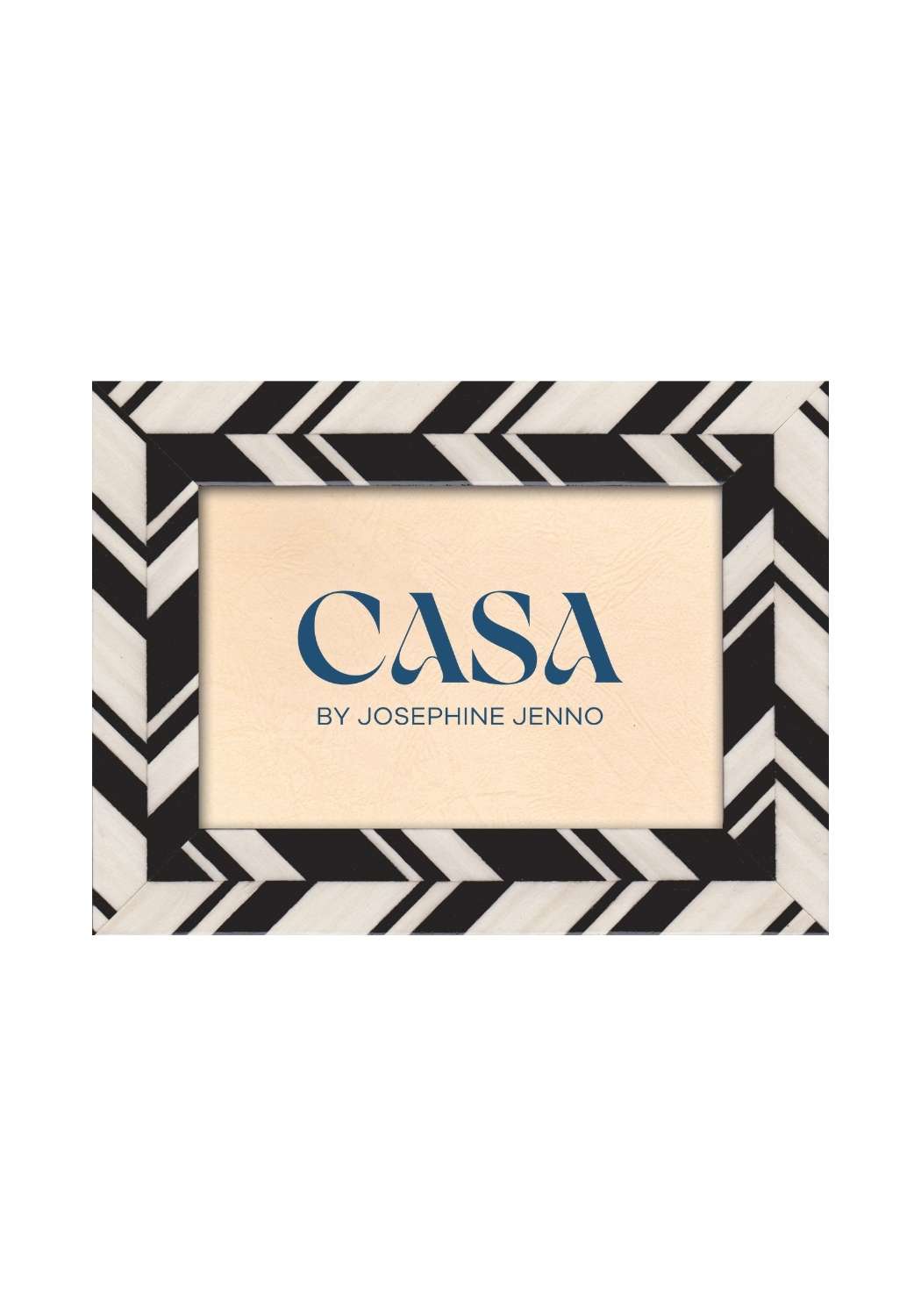 Black and white marquetry striped photo frame with chevron pattern and cream inner mat for 7x5 photos