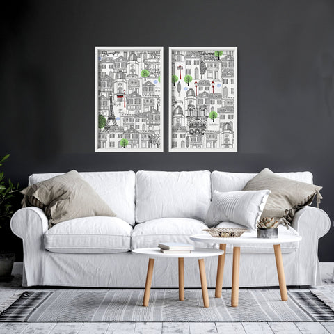 Wall art Paris | Set of 2 travel posters