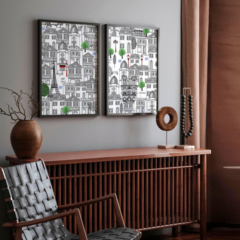 Wall art Paris | Set of 2 travel posters