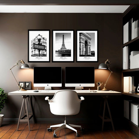 Black and white print set of 3 Paris wall art