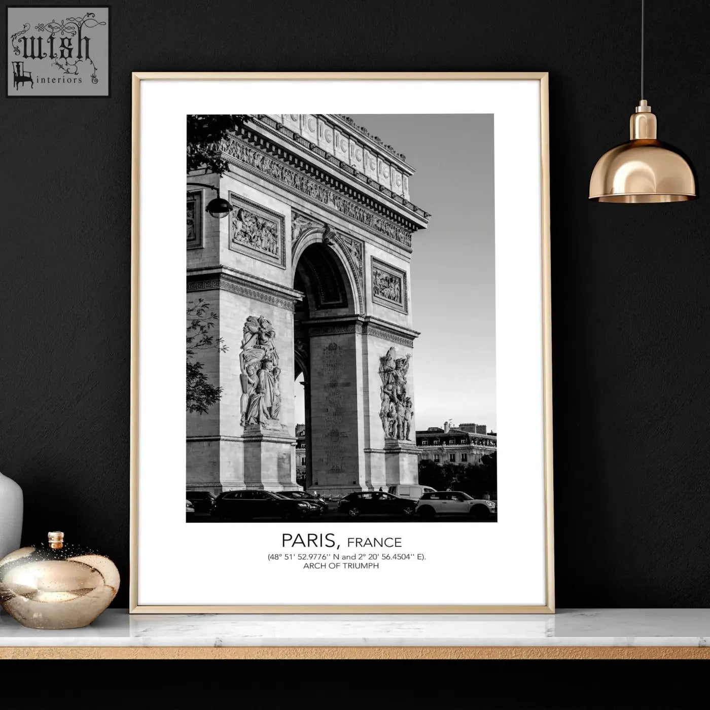 Black and white framed print of the arc de triomphe perfect for paris wall art and stylish wall decor