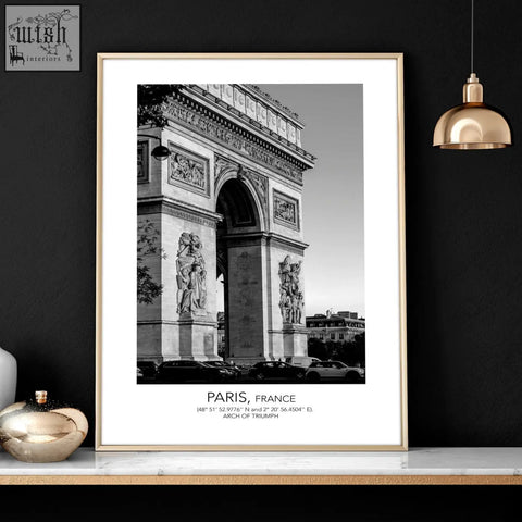 Black and white framed print of the arc de triomphe perfect for paris wall art and stylish wall decor