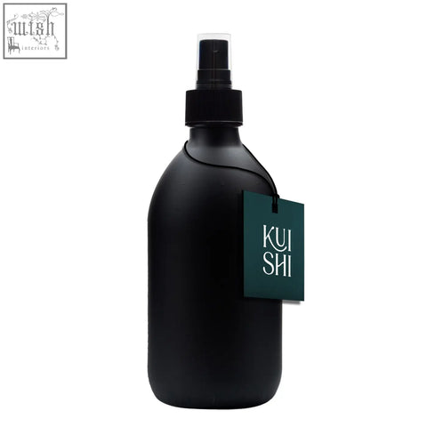 Black atomiser spray bottle with matte finish and dark green kui shi tag for stylish atomiser spray use