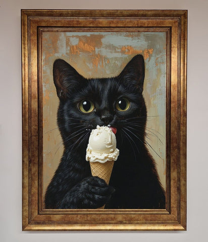 Black Cat Vanilla Icecream Funny Framed Wall Art
