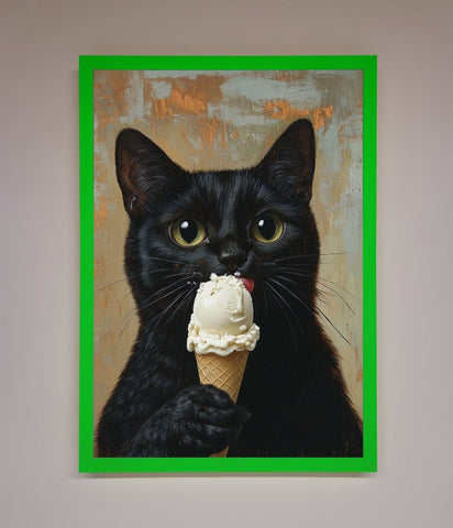 Black Cat Vanilla Icecream Funny Framed Wall Art