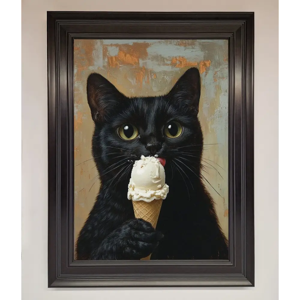 Black Cat Vanilla Icecream Funny Framed Wall Art - A1 (59.4 x 84.1 cm) / Matt Black - Framed Print