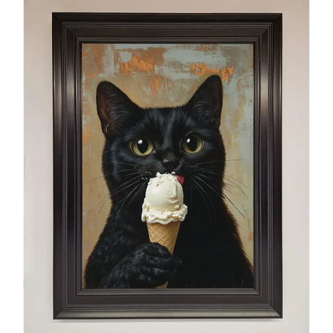 Black Cat Vanilla Icecream Funny Framed Wall Art - A1 (59.4 x 84.1 cm) / Matt Black - Framed Print