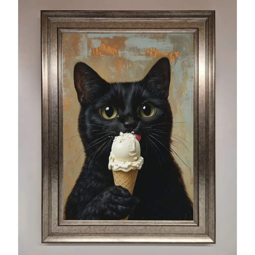 Black Cat Vanilla Icecream Funny Framed Wall Art - A3 (29.7 x 42 cm) / Silver - Framed Print
