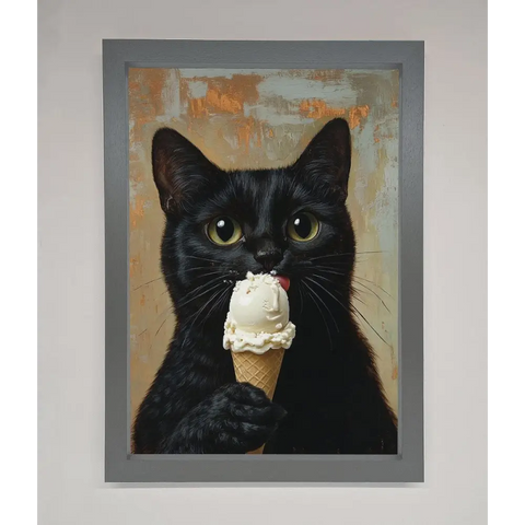 Black Cat Vanilla Icecream Funny Framed Wall Art - A3 (29.7 x 42 cm) / Dark Grey - Framed Print