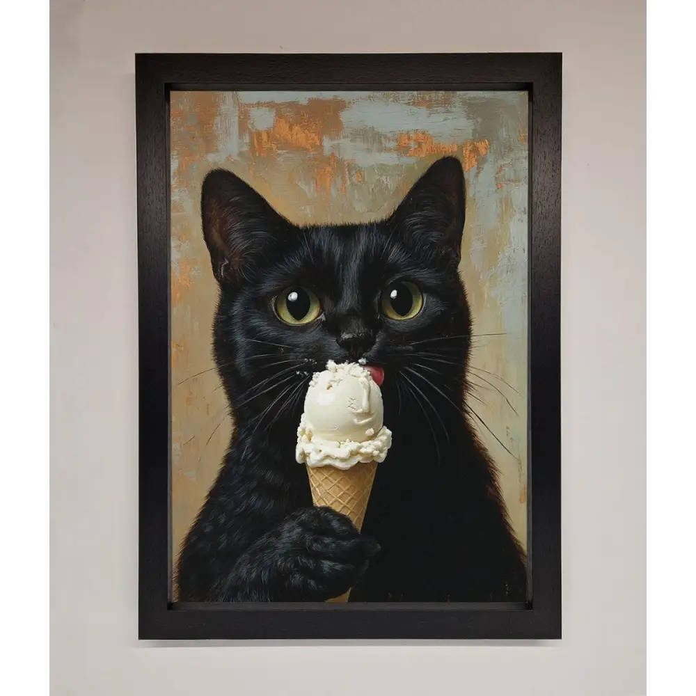 Black Cat Vanilla Icecream Funny Framed Wall Art - A3 (29.7 x 42 cm) / Black - Framed Print