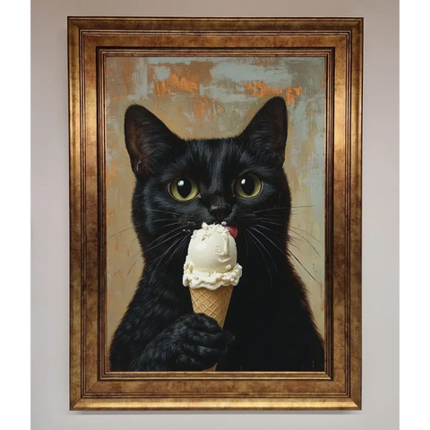 Black Cat Vanilla Icecream Funny Framed Wall Art - B0 (100 x 141 cm) / Bronze - Framed Print