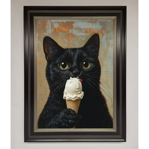 Black Cat Vanilla Icecream Funny Framed Wall Art - B0 (100 x 141 cm) / Black Silver - Framed Print